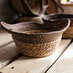 Khaki Brown Straw Basket with Handles