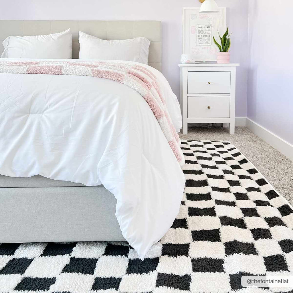 Lajos Black & White Checkered Plush Rug
