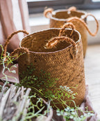 Natural Straw Basket Bag with Rope Handles (Set of 2)