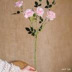 Faux Silk Real Touch Blooming Rose Stem in Pink 25" Tall